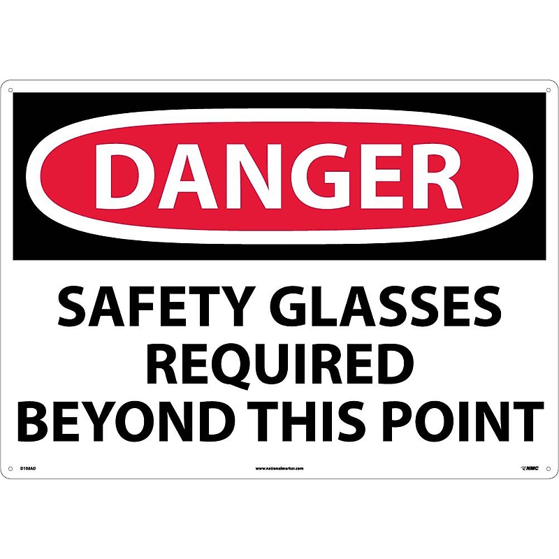 Danger, Safety Glasses Required Beyond This Point, 20X28, .040 Aluminum image 1