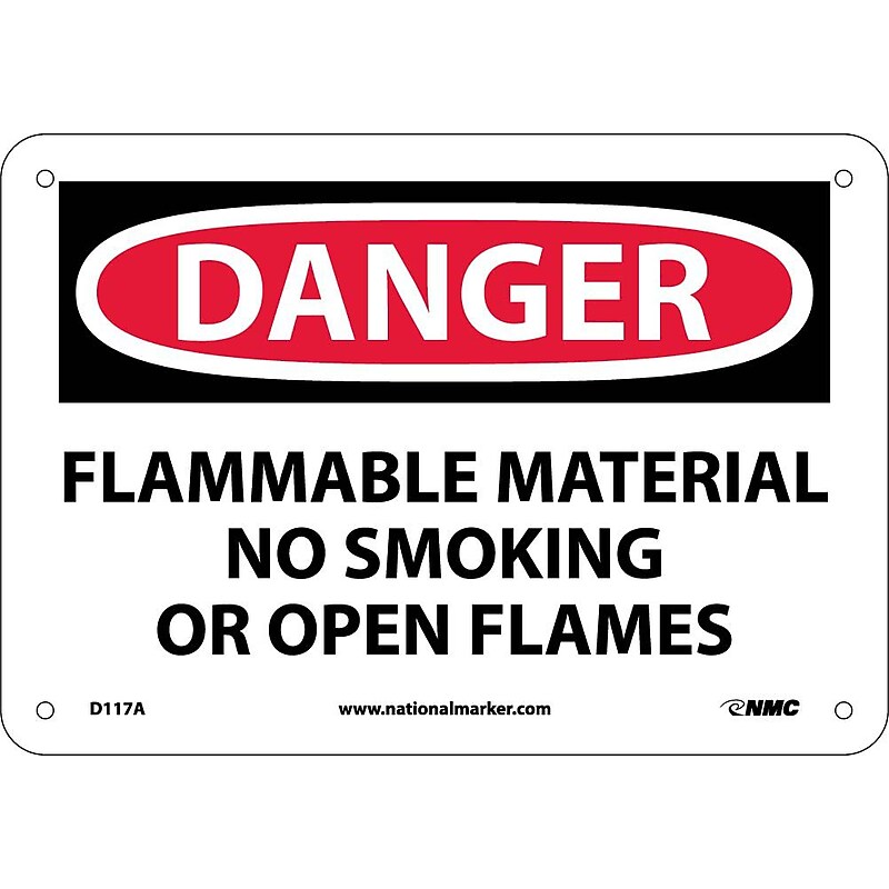 Danger Signs; Flammable Material No Smoking Or Open Flames, 7X10, .040 Aluminum image 1