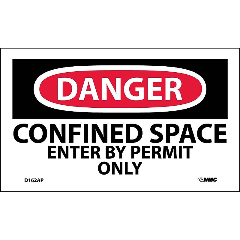 Danger Labels; Confined Space Enter By Permit Only, 3" x 5", Adhesive Vinyl, 5/Pack image 1