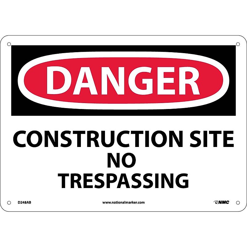 Construction Site No Trespassing, 10X14, .040 Aluminum, Danger Sign image 1