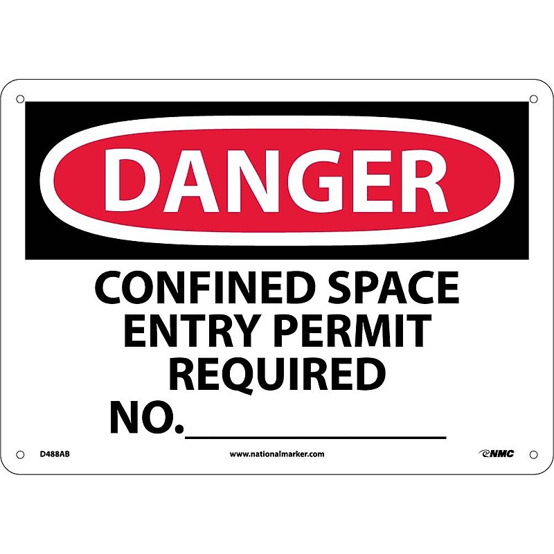 Confined Space Entry Permit Required No., 10X14, .040 Aluminum, Danger Sign image 1