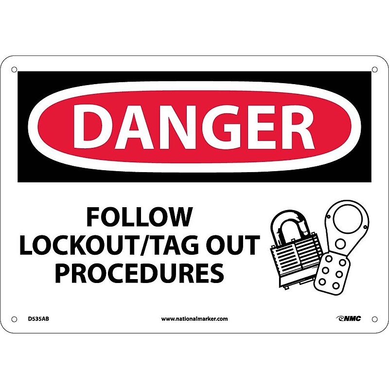 Danger Signs; Follow Lockout Tag Out Procedures, Graphic, 10X14, .040 Aluminum image 1
