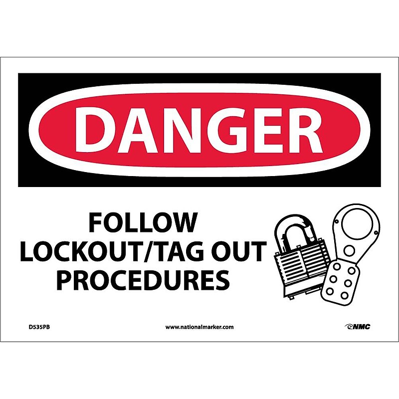 Danger Labels; Follow Lockout Tag Out Procedures, Graphic, 10" x 14", Adhesive Vinyl image 1