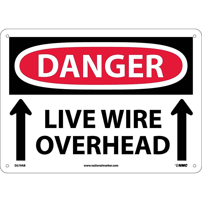 Danger Signs; Live Wire Overhead, Up Arrow, 10X14, .040 Aluminum image 1