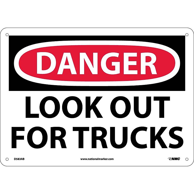 Danger Signs; Look Out For Trucks, 10X14, .040 Aluminum image 1