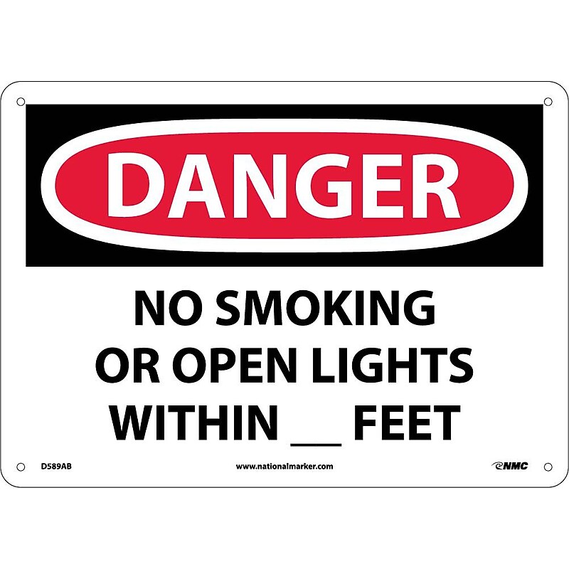 Danger Signs; No Smoking Or Open Lights Within _ Feet, 10X14, .040 Aluminum image 1