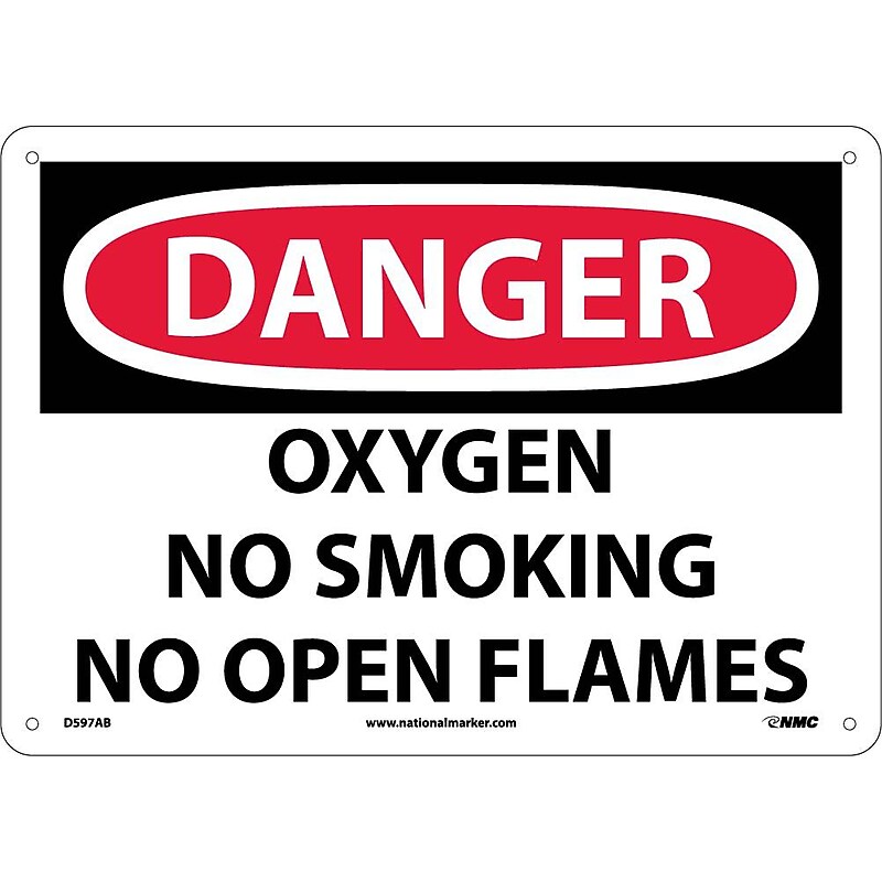 Oxygen No Smoking No Open Flames, 10X14, .040 Aluminum, Danger Sign image 1