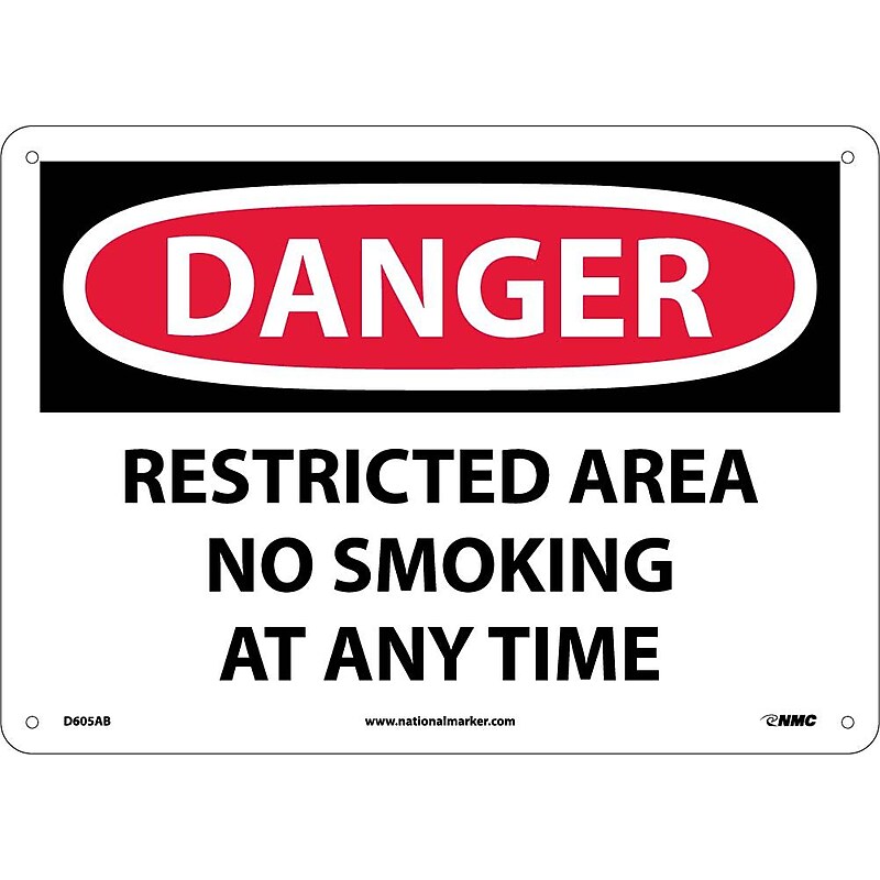 Restricted Area No Smoking At Any Time, 10X14, .040 Aluminum, Danger Sign image 1