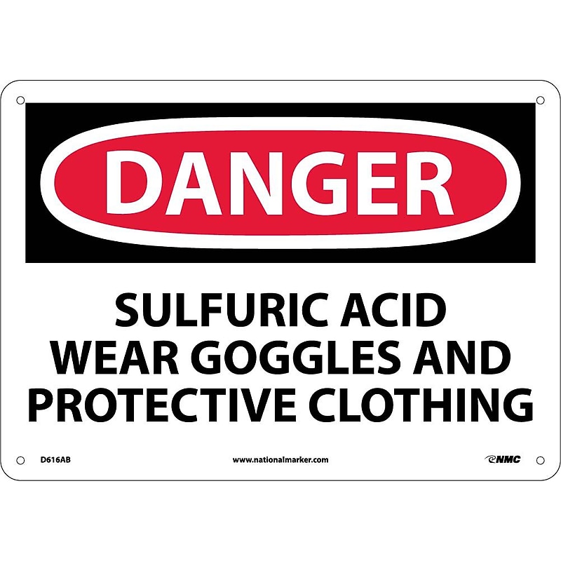 Danger Signs; Sulfuric Acid Wear Goggles And Protective Clothing, 10X14, .040 Aluminum image 1