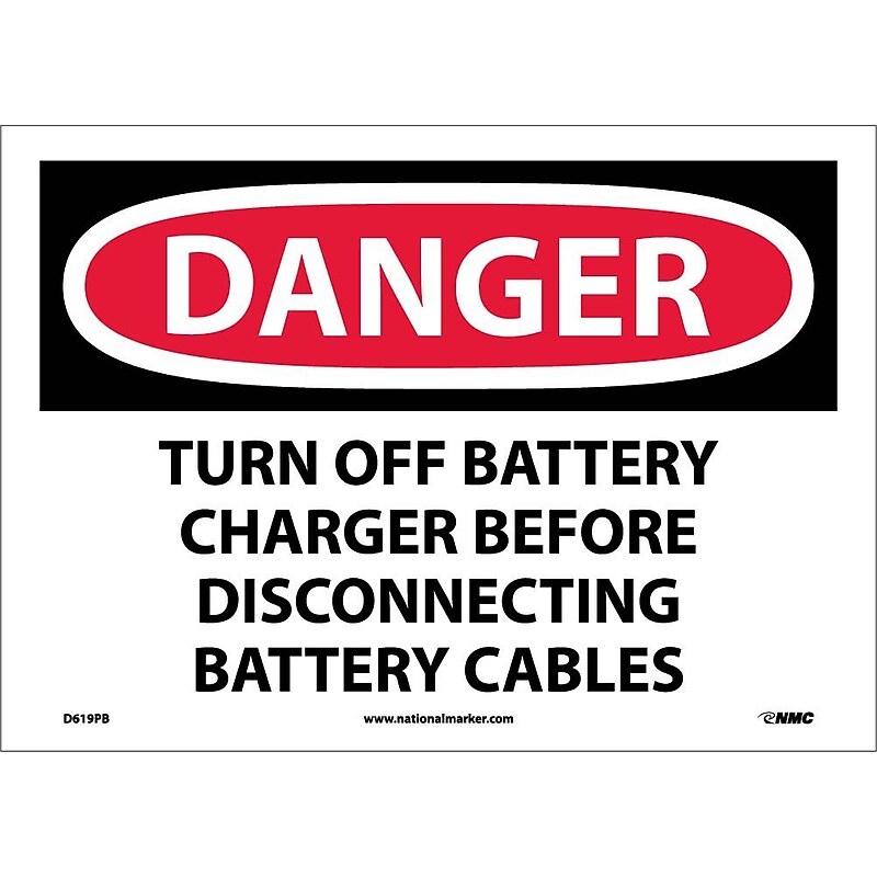 Danger Labels, Turn Off Battery Charger Before Disconnecting Battery Cables, 10" x 14", Adhesive Vinyl image 1