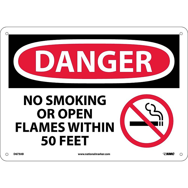 No Smoking Or Open Flames Within 50 Feet (Graphic), 10X14, .040 Aluminum, Danger Sign image 1