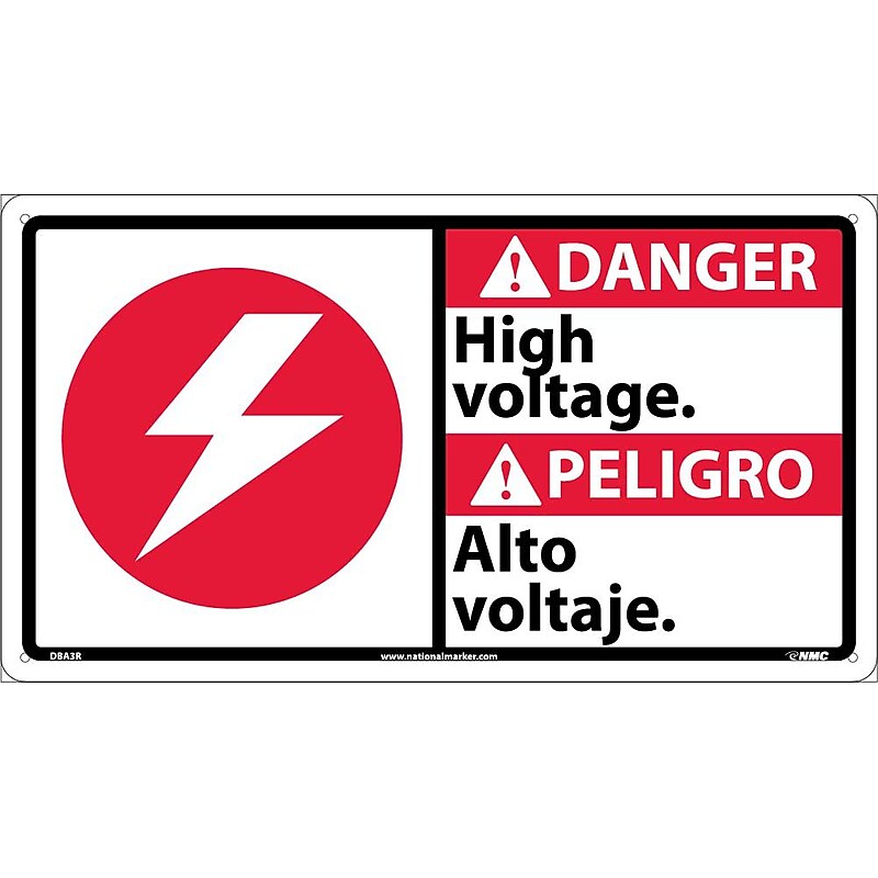 High Voltage (Bilingual W/Graphic), 10X18, Rigid Plastic, Danger Sign image 1