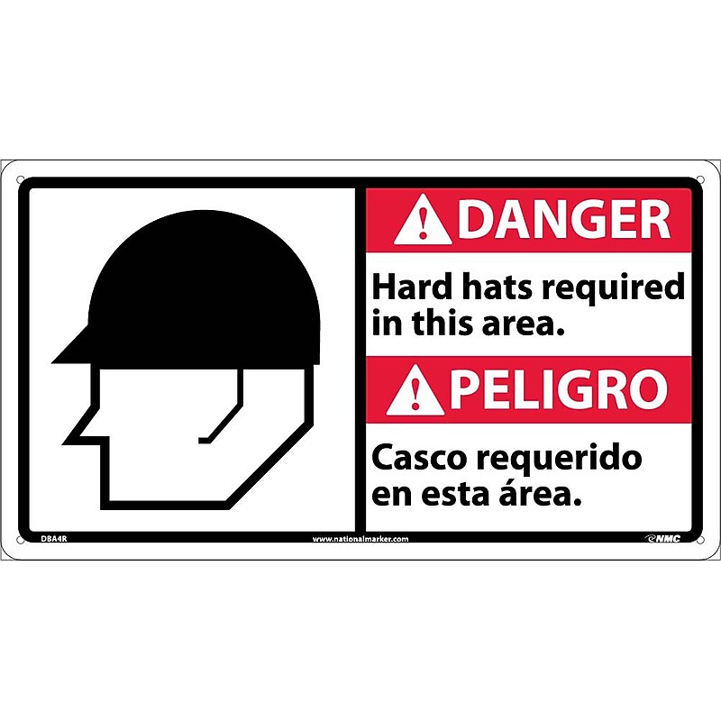 Danger Signs; Hard Hats Required In This Area (Bilingual W/Graphic), 10X18, Rigid Plastic image 1