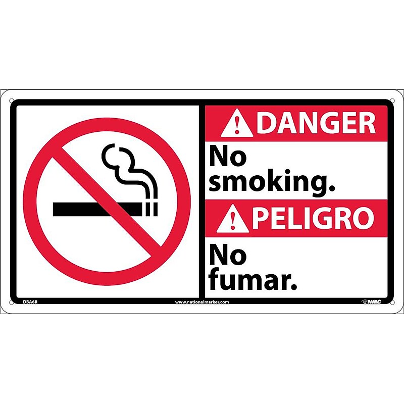 No Smoking (Bilingual W/Graphic), 10X18, Rigid Plastic, Caution Sign image 1