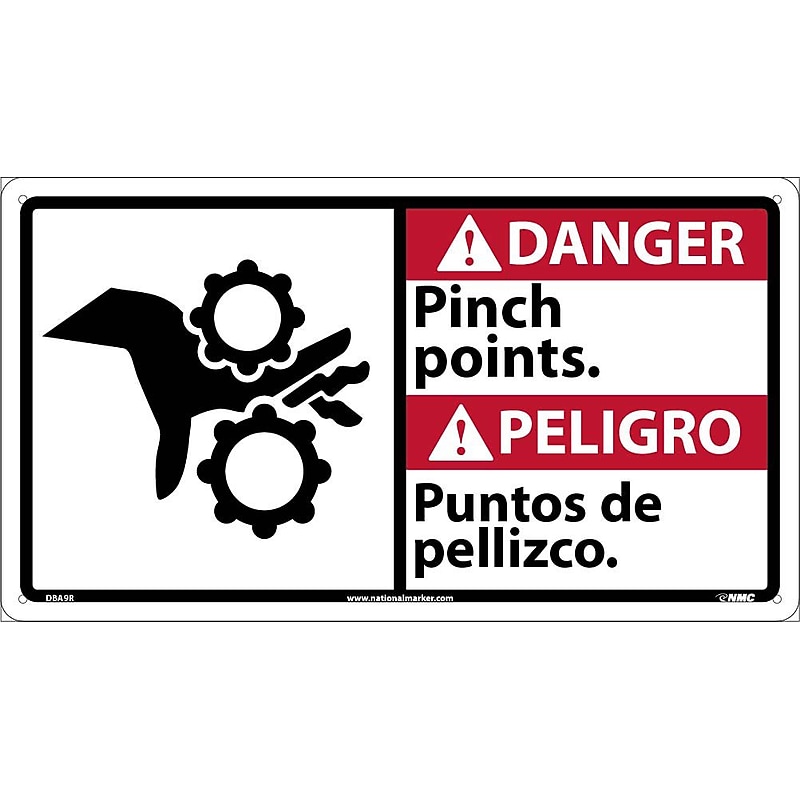 Danger Signs; Pinch Points (Bilingual W/Graphic), 10X18, Rigid Plastic image 1