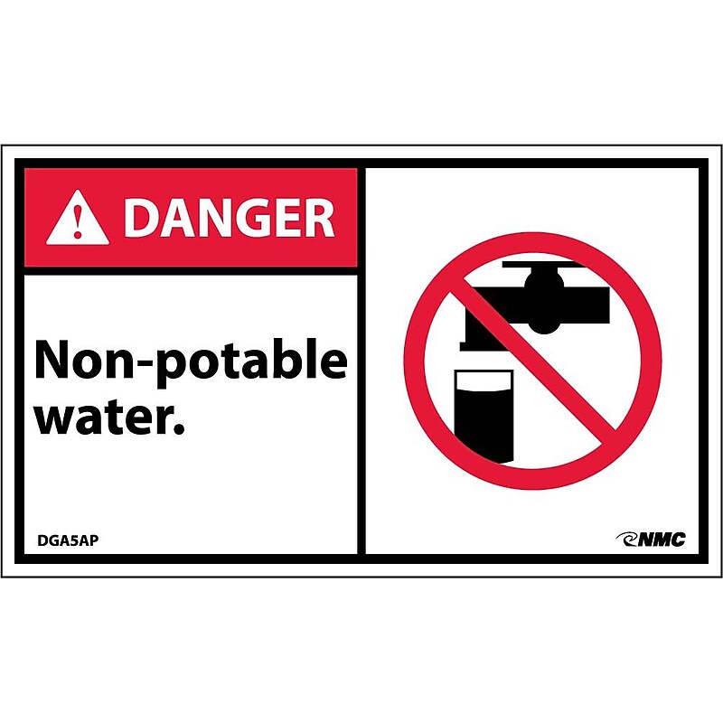 Danger Labels; Non-Potable Water (Graphic), 3" x 5", Adhesive Vinyl, 5/Pack image 1