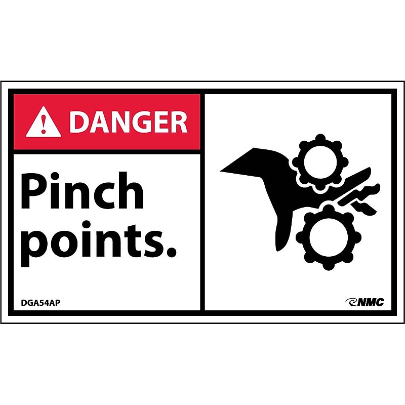 Danger Labels; Pinch Point, 3" x 5", Adhesive Vinyl, 5/Pack image 1