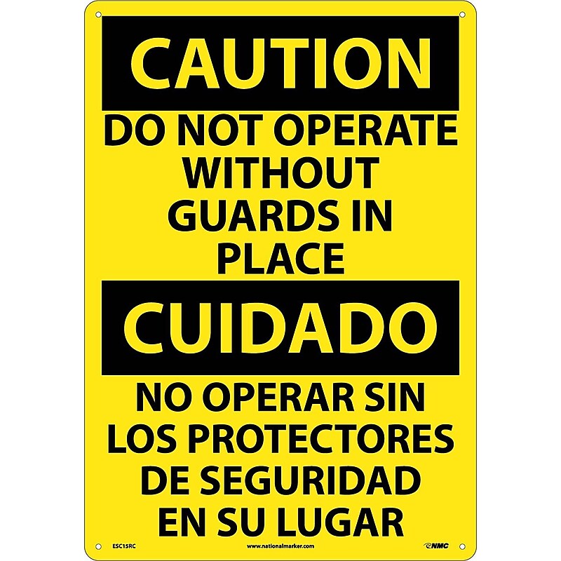 Do Not Operate Without Guards In Place (Bilingual), 20X14, Rigid Plastic, Caution Sign image 1