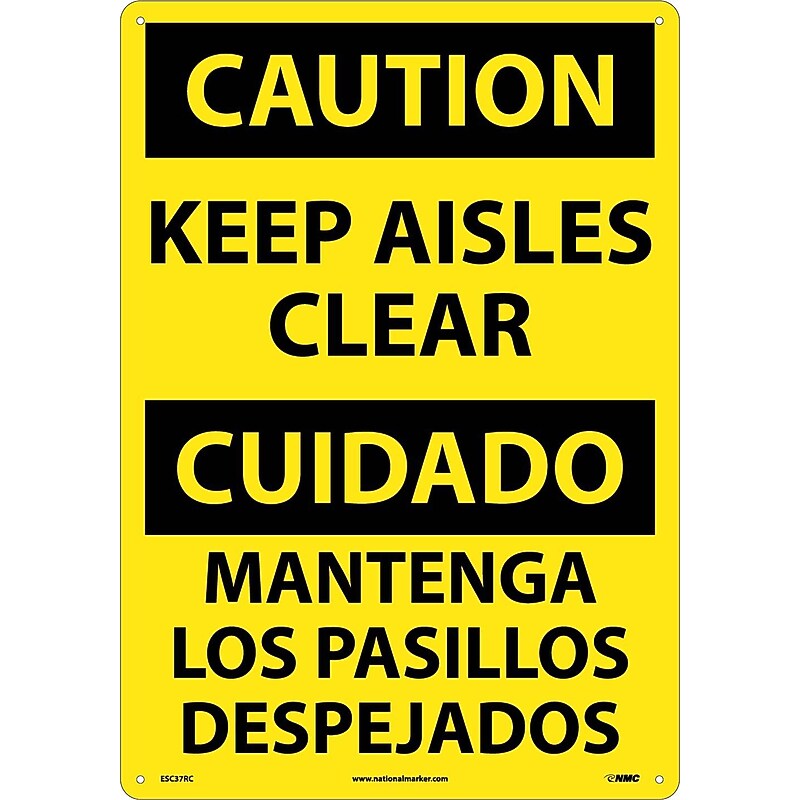 Keep Aisles Clear (Bilingual), 20X14, Rigid Plastic, Caution Sign image 1