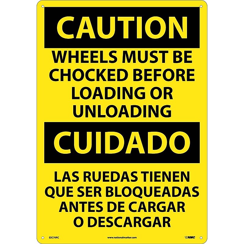 Caution Signs; Wheels Must Be Chocked Before Loading. . . (Bilingual), 20X14, Rigid Plastic image 1