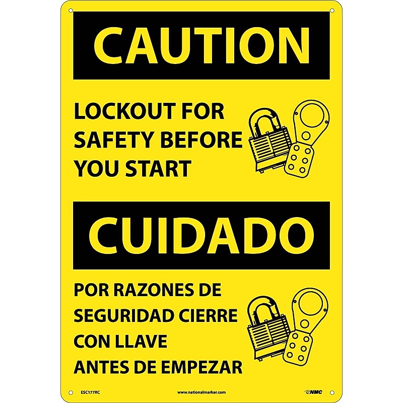 Lockout For Safety Before You Start (Bilingual), 20X14, Rigid Plastic, Caution Sign image 1