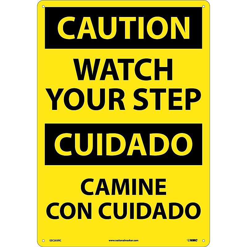 Caution Signs; Watch Your Step (Bilingual), 20X14, Rigid Plastic image 1
