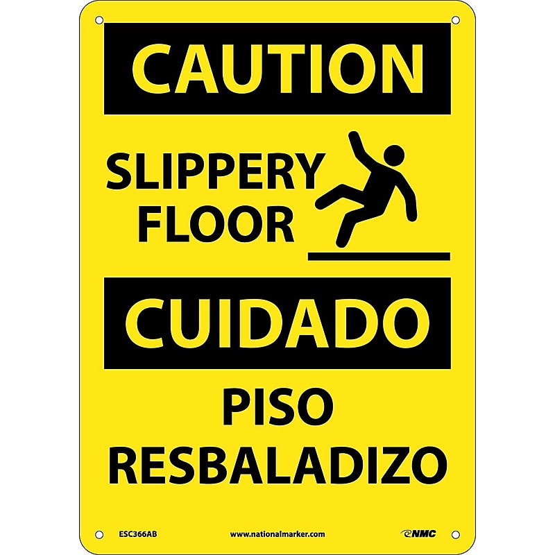 Caution Signs; Slippery Floor Bilingual, Graphic, 14X10, .040 Aluminum image 1