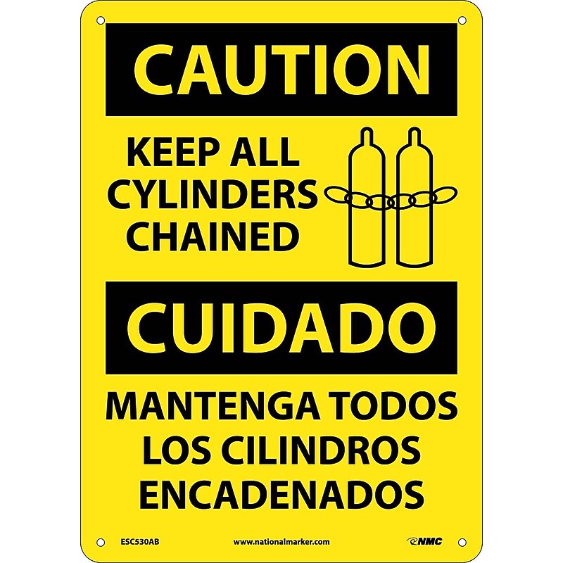 Caution Signs; Keep All Cylinders Chained Bilingual, Graphic, 14X10, .040 Aluminum image 1