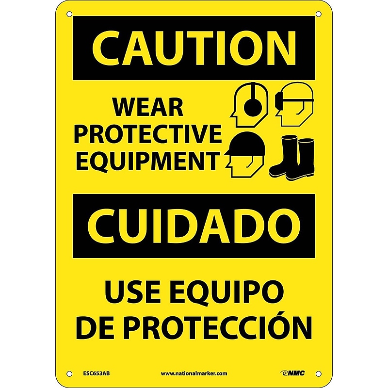 Caution Signs; Wear Protective Equipment Bilingual, Graphic, 14X10, .040 Aluminum image 1