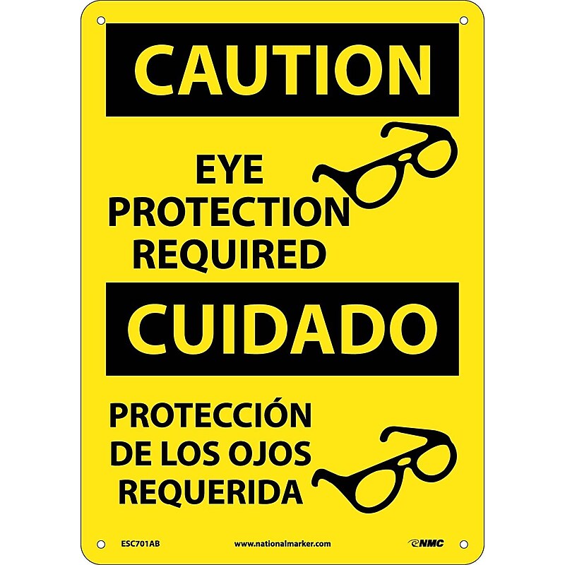 Caution Signs; Eye Protection Required, (Graphic), Bilingual, 14X10, .040 Aluminum image 1