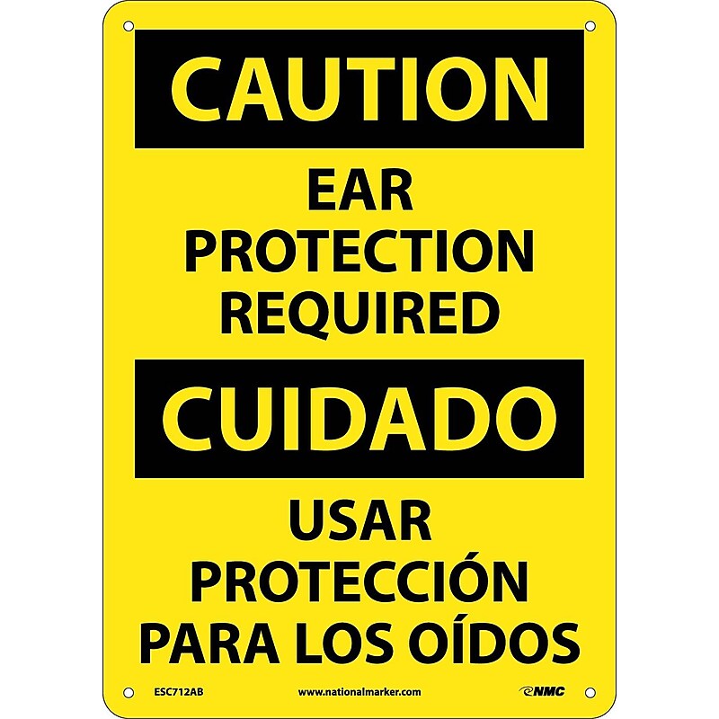 Ear Protection Required, Bilingual, 14X10, .040 Aluminum, Caution Sign image 1