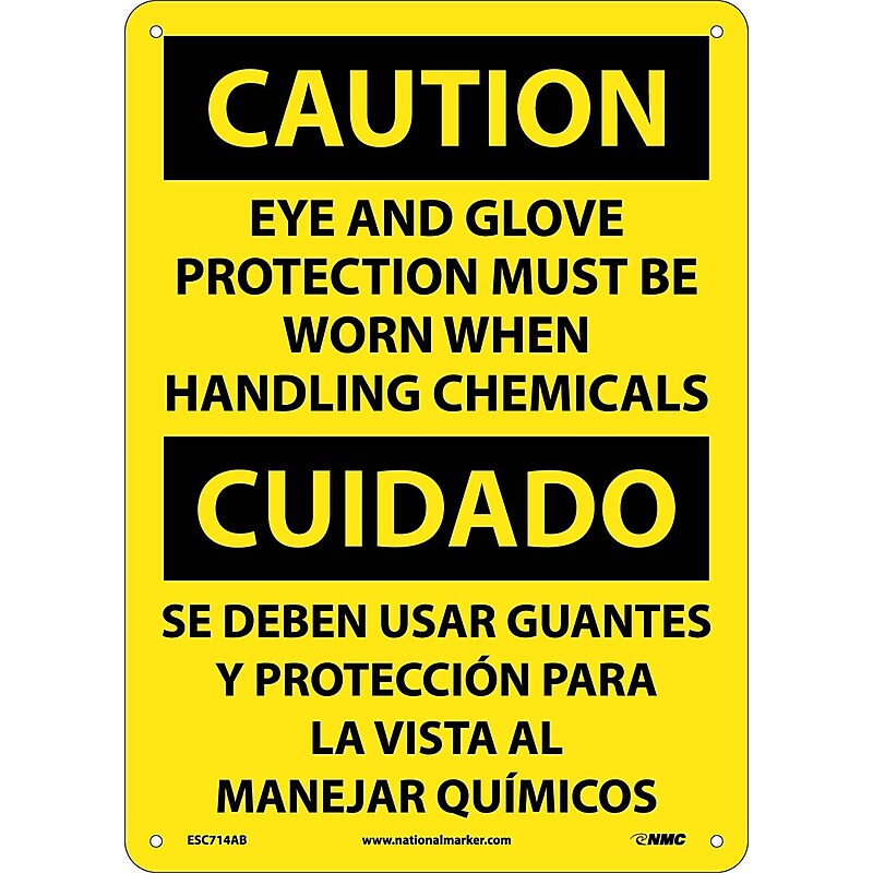 Caution, Eye And Glove Protection Must Be Worn When Handling Chemicals, Bilingual (ESC714AB) image 1