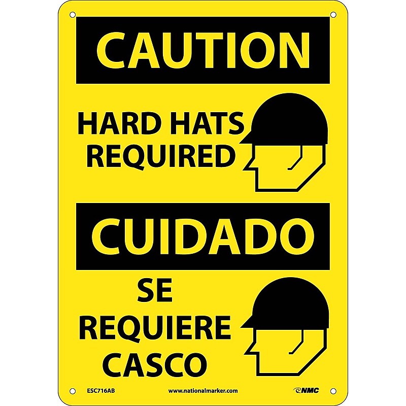 Caution Signs; Hard Hats Required (Graphic), Bilingual, 14X10, .040 Aluminum image 1