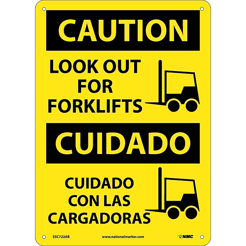 Caution Signs; Look Out For Forklifts, Graphic, Bilingual, 14X10, .040 Aluminum image 1