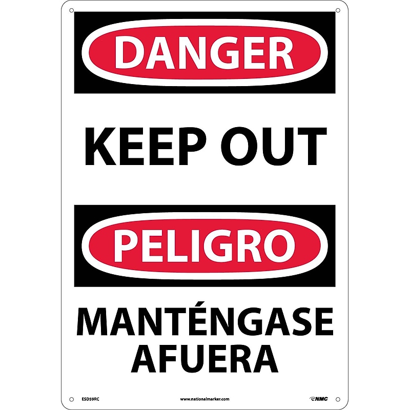 Keep Out (Bilingual), 20X14, Rigid Plastic, Danger Sign image 1