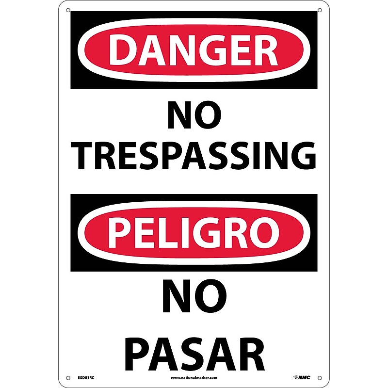No Trespassing (Bilingual), 20X14, Rigid Plastic, Danger Sign image 1