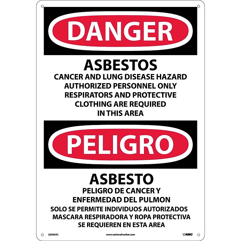 Asbestos Cancer And Lung Disease. . . (Bilingual), 20X14, Rigid Plastic, Danger Sign image 1
