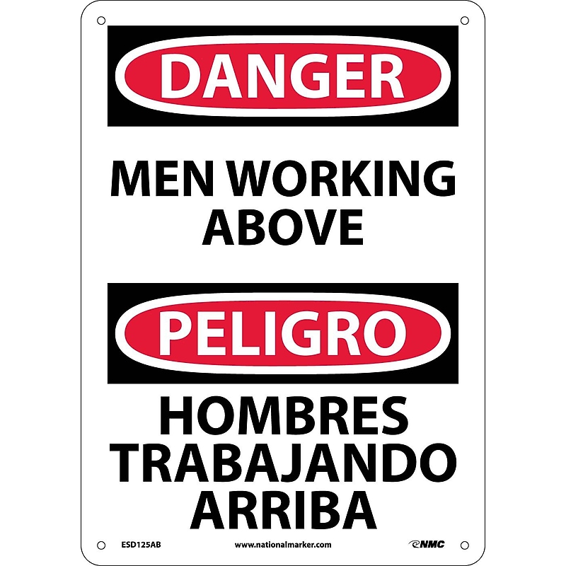 Men Working Above Bilingual, 14X10, .040 Aluminum, Danger Sign image 1