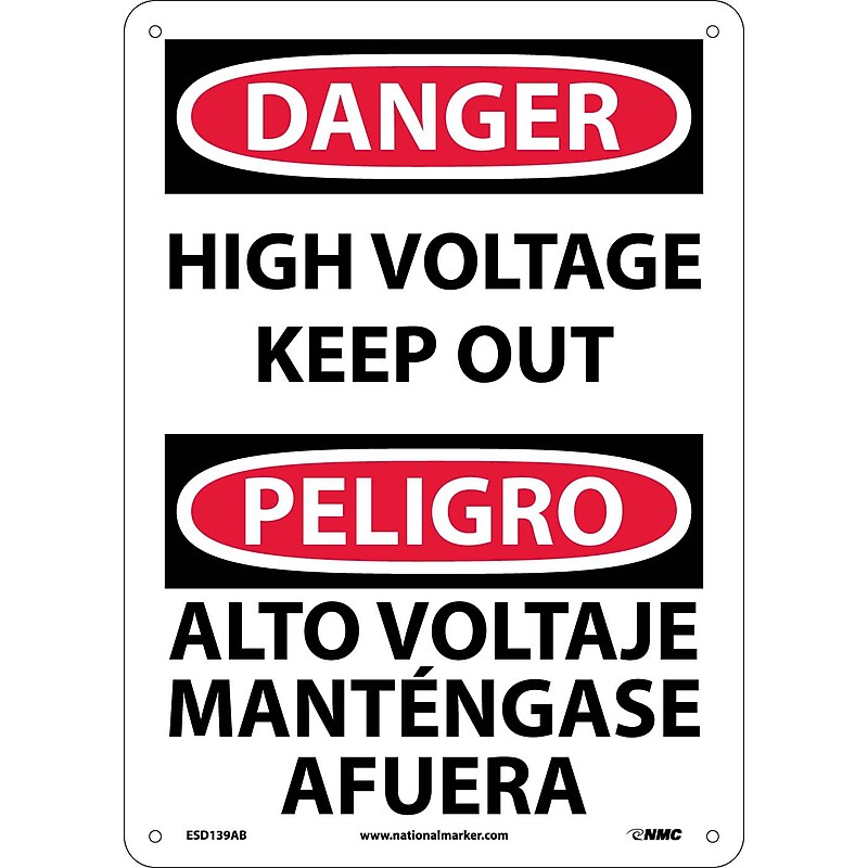 High Voltage Keep Out Bilingual, 14X10, .040 Aluminum, Danger Sign image 1