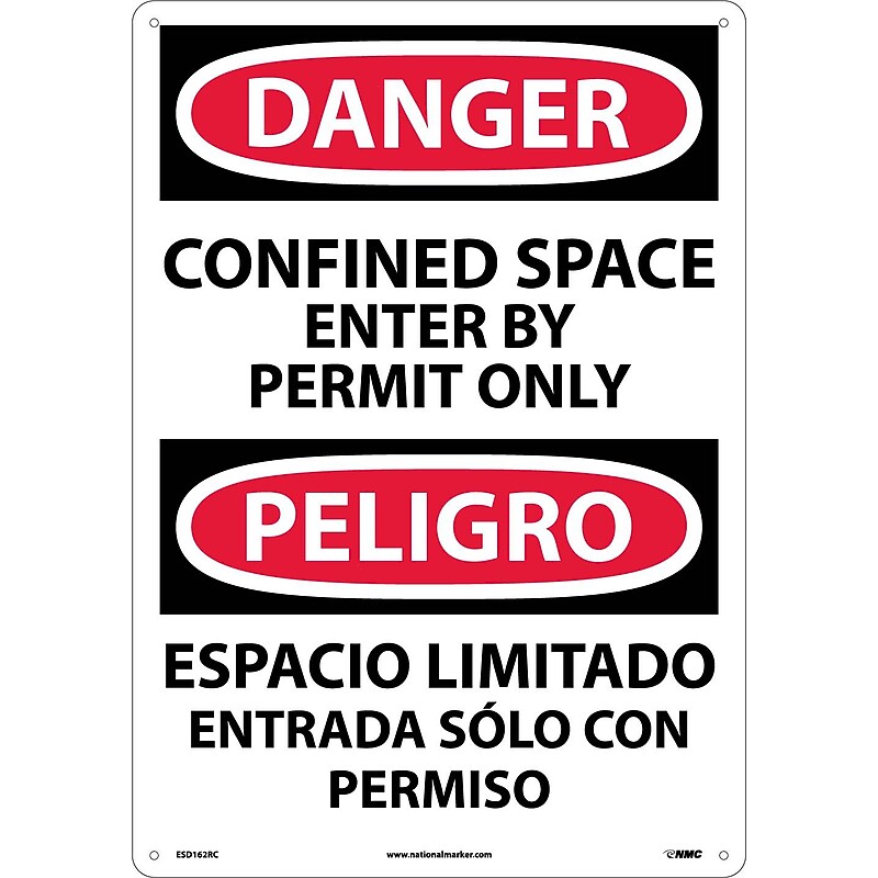 Confined Space Enter By Permit (Bilingual), 20X14, Rigid Plastic, Danger Sign image 1