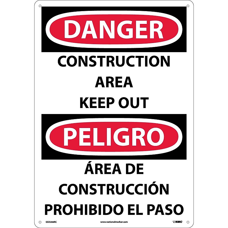 Construction Area Keep Out (Bilingual), 20X14, Rigid Plastic, Danger Sign image 1
