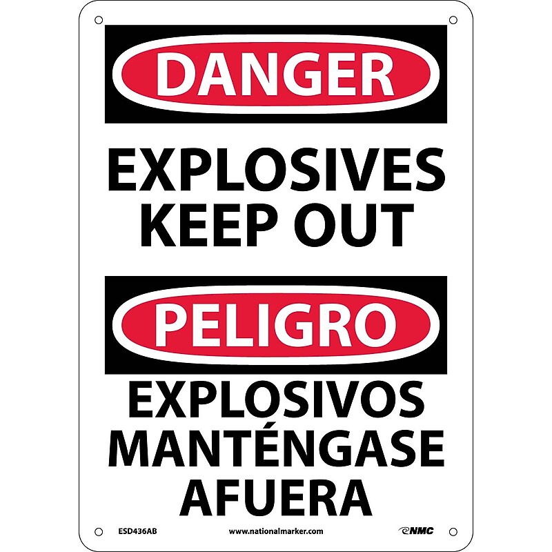Explosives Keep Out Bilingual, 14X10, .040 Aluminum, Danger Sign image 1