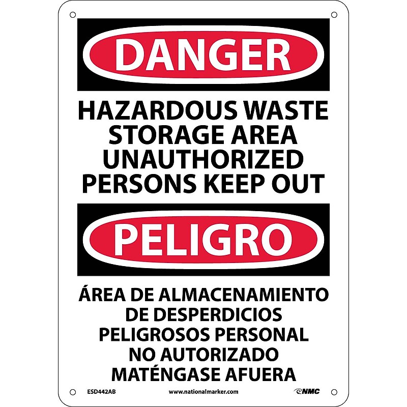 Danger Signs; Hazardous Waste Storage Area Keep Out Bilingual, 14X10, .040 Aluminum image 1