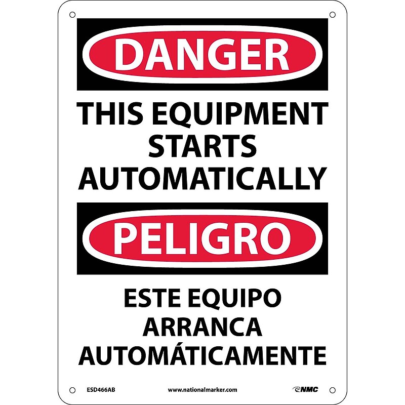 Danger Signs; This Equipment Starts Automatically Bilingual, 14X10, .040 Aluminum image 1