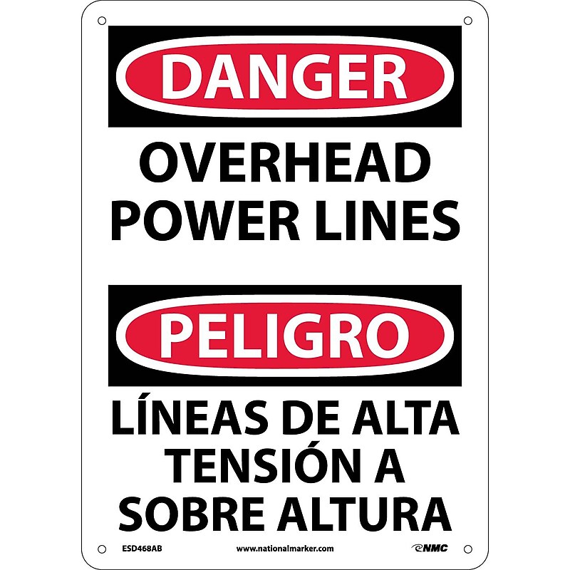 Danger Signs; Overhead Power Lines, Bilingual, 14X10, .040 Aluminum image 1