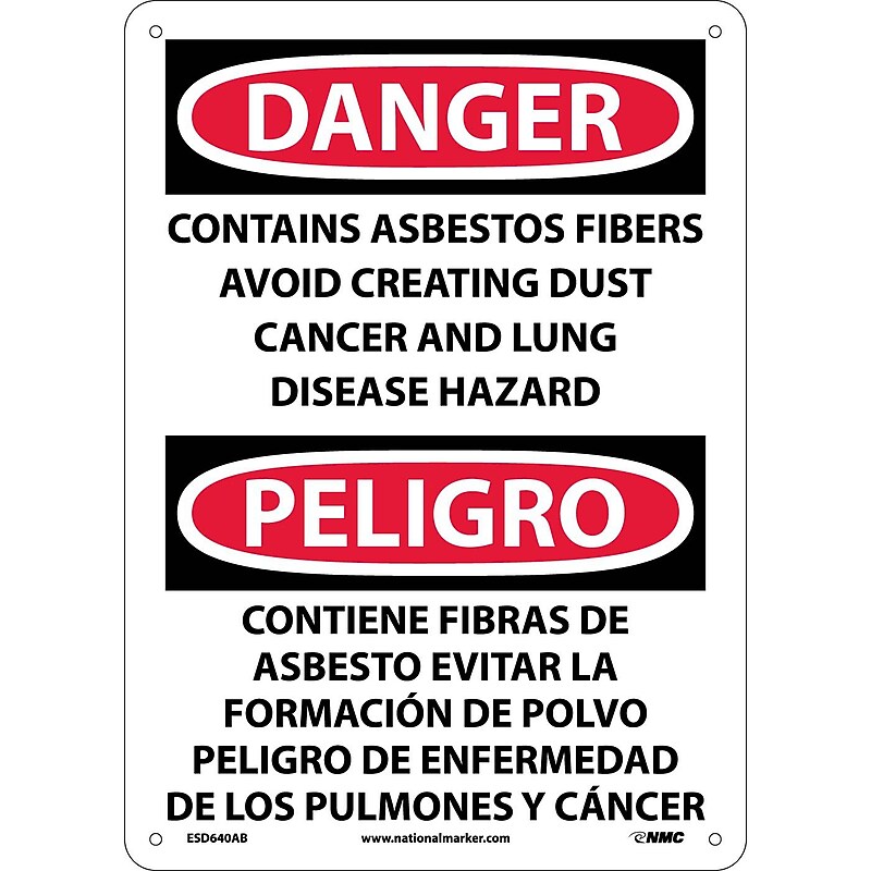 Danger, Contains Asbestos Fibers Avoid Creating Dust Cancer And Lung Disease Hazard Bilingual (ESD640AB) image 1
