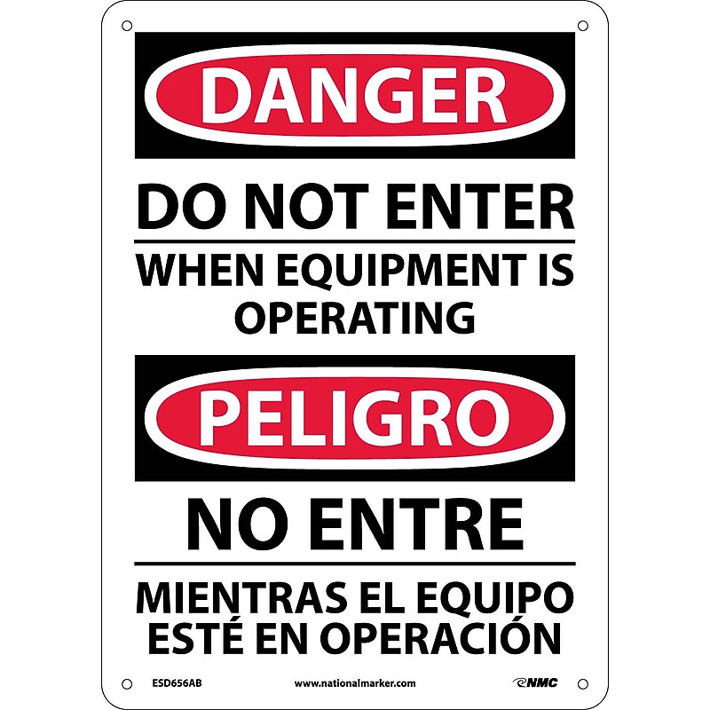 Danger Signs; Do Not Enter When Equipment Is Operating, Bilingual, 14X10, .040 Aluminum image 1