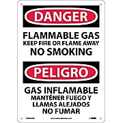 Flammable Gas Keep Fire Or Flame Away No Smoking, Bilingual, 14 X10, .040 Aluminum, Danger Sign