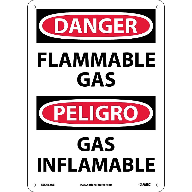Flammable Gas, Bilingual, 14X10, .040 Aluminum, Danger Sign image 1