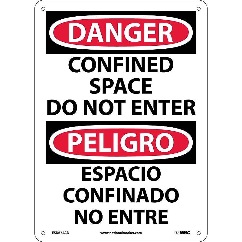 Confined Space Do Not Enter, Bilingual, 14X10, .040 Aluminum, Danger Sign image 1